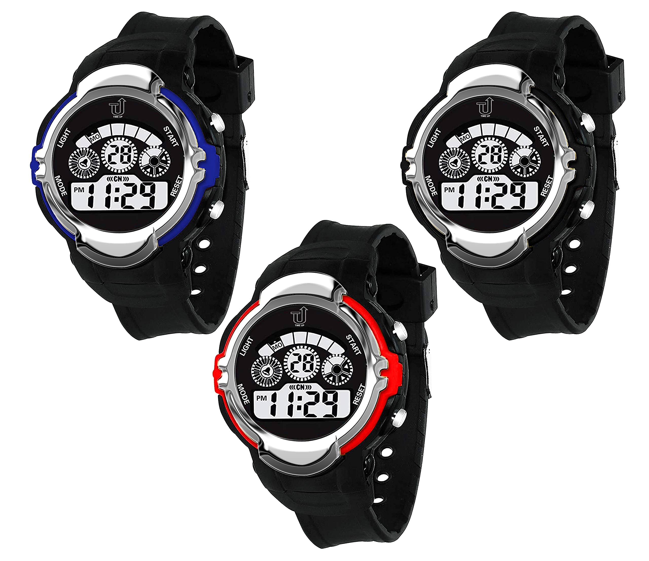 Time Up Digital Dial Water-Proof & LED Light Big Dial 3 Watches Combo for Kids (5-13 Years)-TYS-1811T-R (RED-Navy-Black)