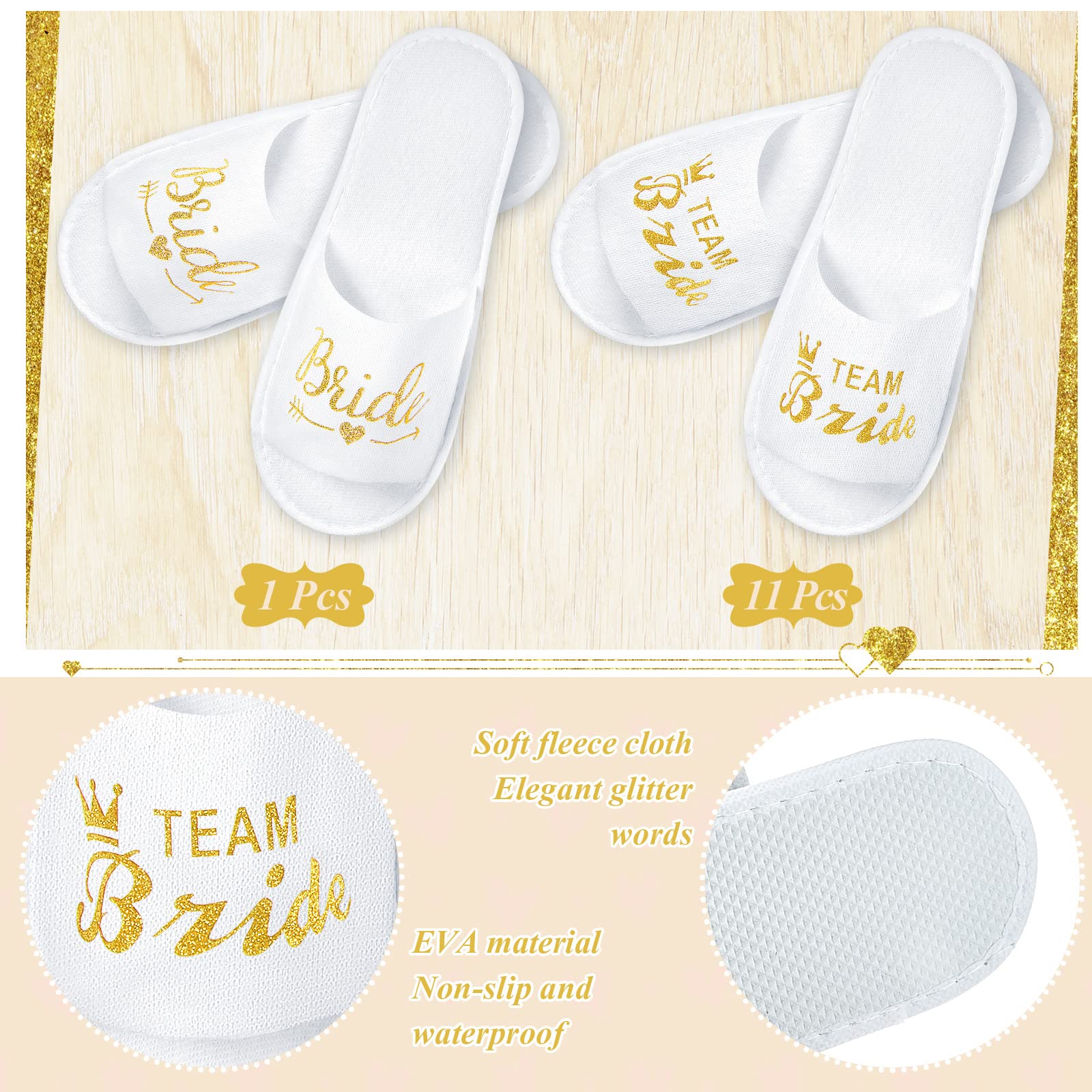 SATINIOR 12 Paia Team Bride Pantofole Aperte Usa e Getta da Spa per Sposa e Damigella d'Onore Ciabatte per il Matrimonio Festa di Addio al Nubilato
