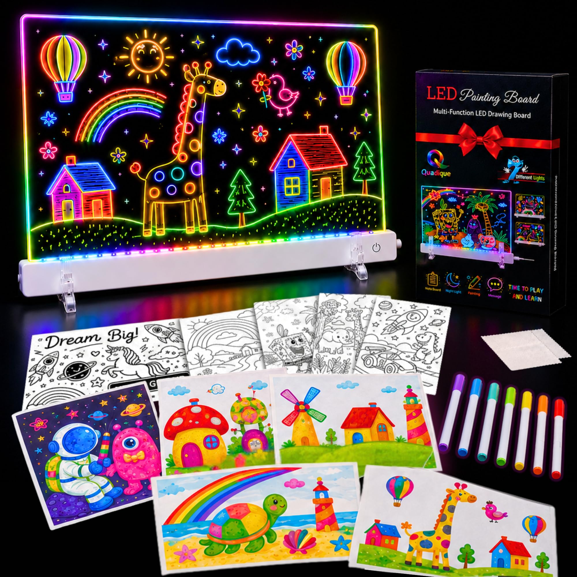 LED Drawing Board for Kids,16-Inch Light Up Drawing Pad with 9 Color Modes