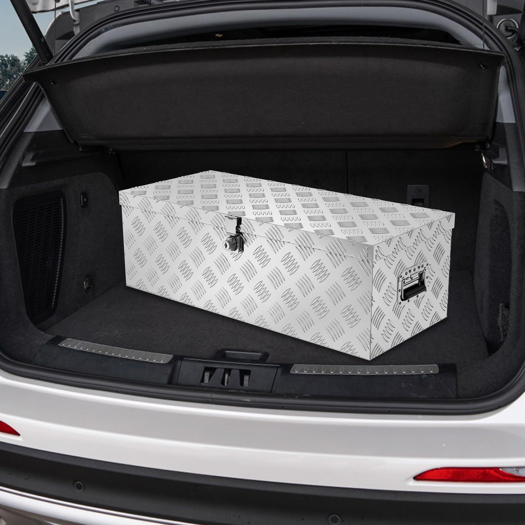 FIVMEN Caja de aluminio con tapa, caja de transporte de aluminio, caja de herramientas con cerradura, llaves y asa, caja de herramientas de transporte, caja de aluminio, 80 x 22 x 23 cm, color