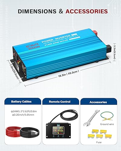 Miniatura 7 de Inversor de 3000 vatios de onda sinusoidal pura CC de 24 V a 110 V120 V CA con 2 salidas de cargador de CA, convertidor solar de coche pico de 6000