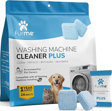 FURME Washing Machine Cleaner Tablets for Pet Owners 24 Pack Deep Cleaning Descaler for HE Front & Top Load Washers Removes Pet Hair Odor, Residue & Grime Septic Safe 12 Month Supply