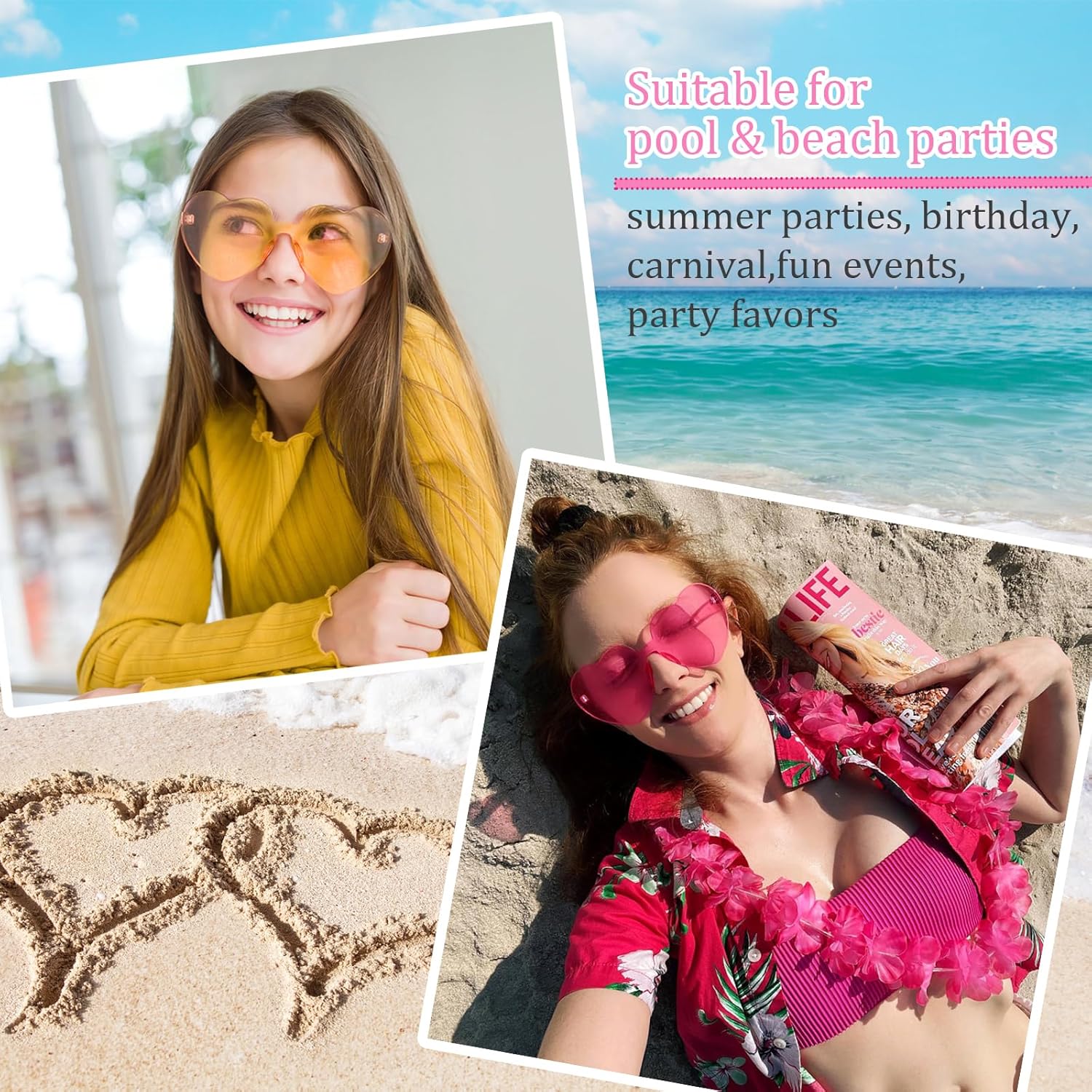 10/20 Pack Star/Heart Shape/Round/Butterfly/Cat Eye/Rectangle/Fire Rimless Tinted Party Sunglasses Color Glasses - Image 7