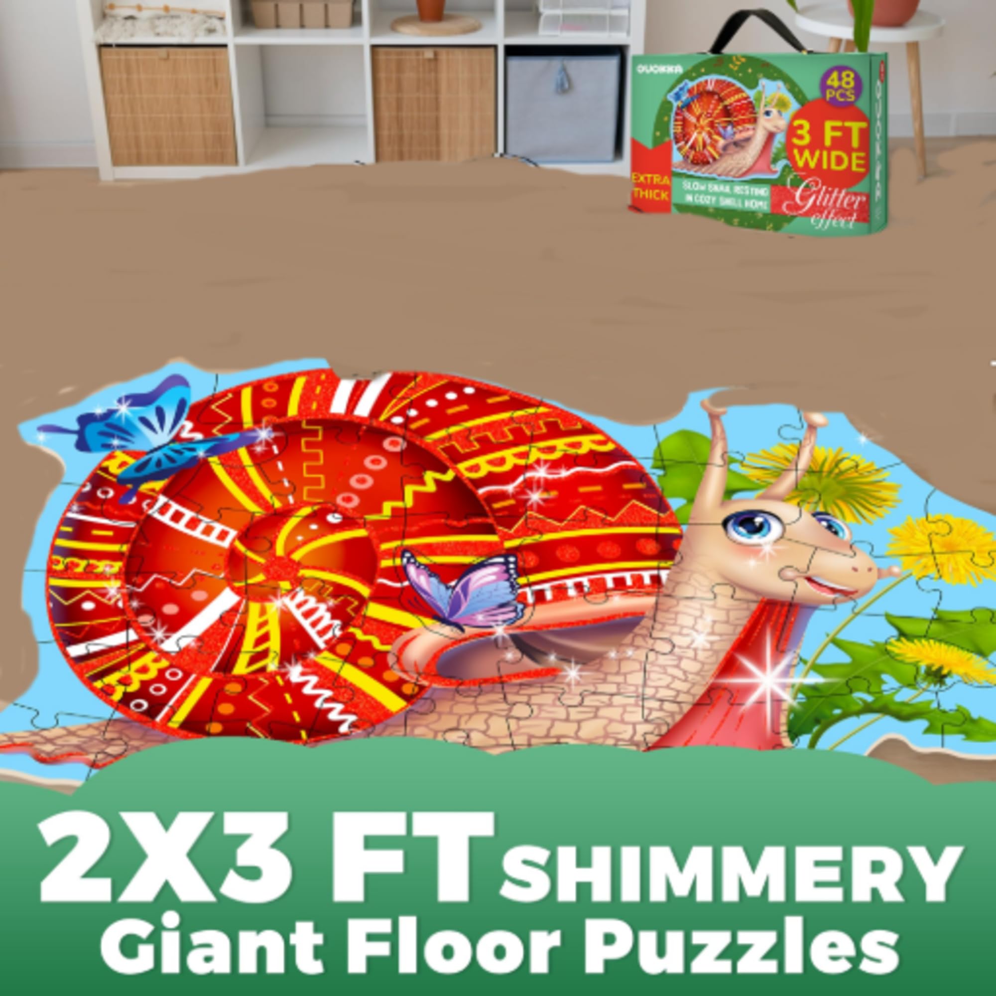 QUOKKA Puzzle da Pavimento Glitterato - 2 x 3 FT 48 Pezzi - Puzzle Educativi Grandi - Gioco di attività giocattolo a