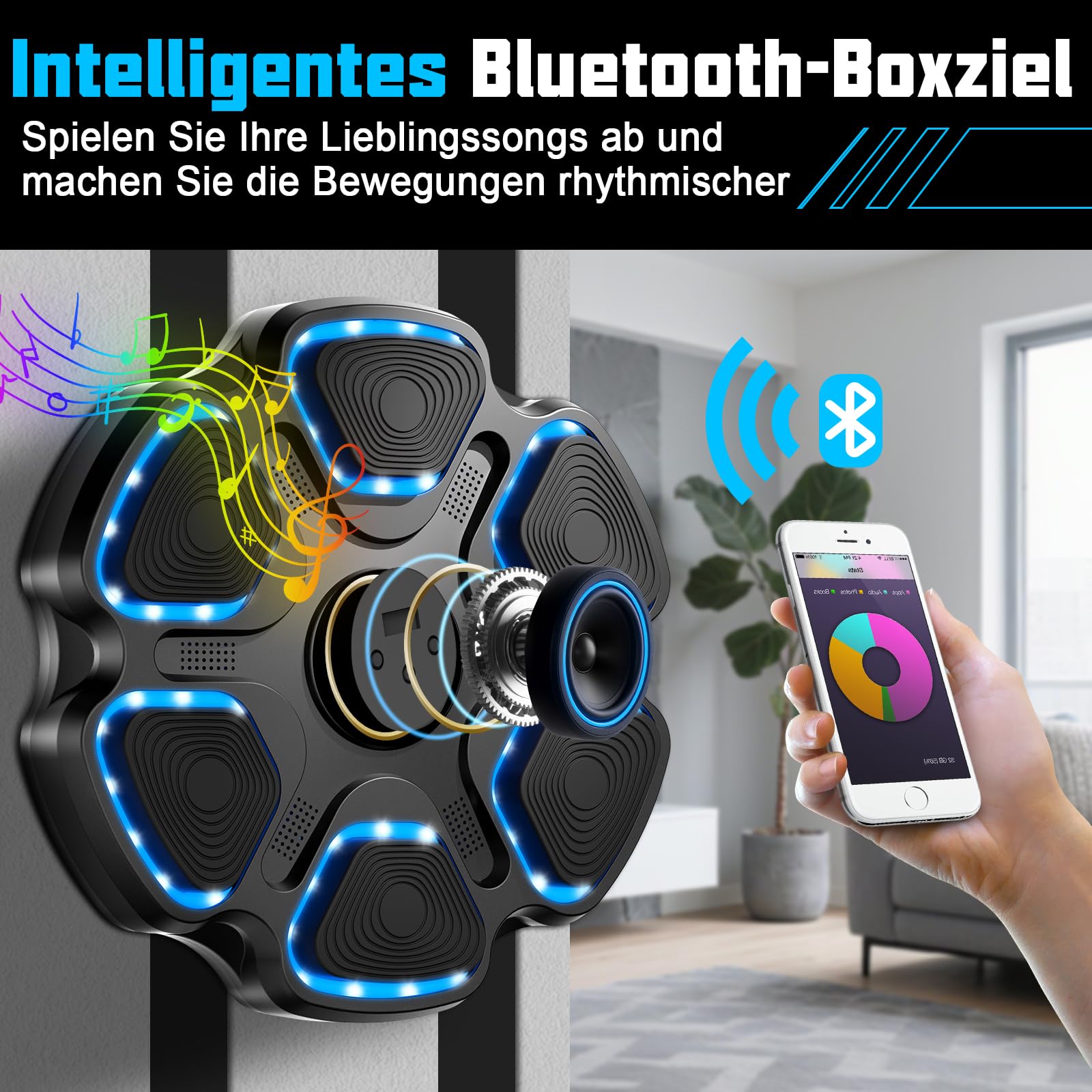 FBSPORT Music Boxing Machine,Smart Musik Boxen Machine mit Boxhandschuhen, Boxen Training Ausrüstung für Erwachsene Kinder, Boxmaschine mit Musik mit 7 Strike Points 11 Modi & 9 Geschwindigkeiten