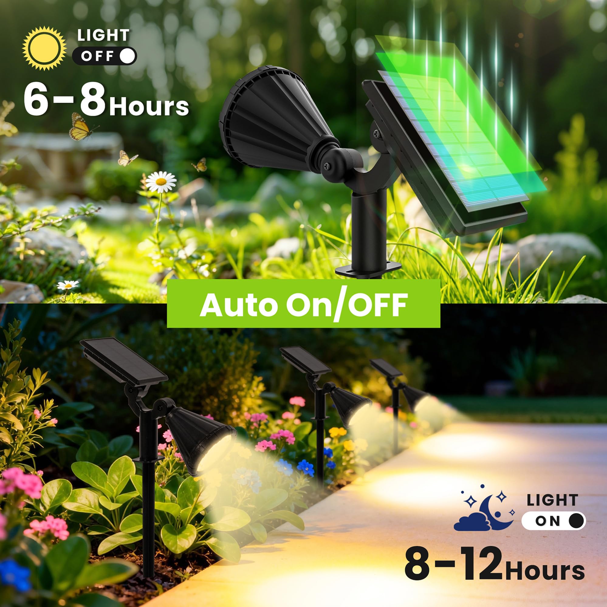 Solpex Focos Solares para Exteriores, IP65 ImpermeableLuces Solares para Jardín, 25 Ledes luces de Camino, para Caminos, Jardines, Cercas (Blanco Cálido, 6 Unidades)