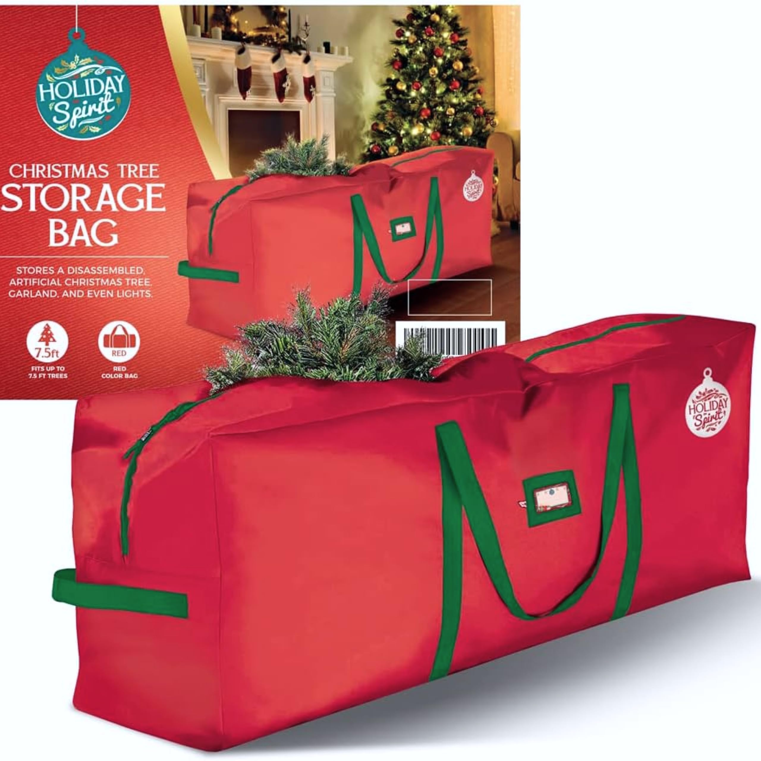 HOLIDAY SPIRIT Christmas Tree Storage Bag, Heavy-Duty 600D Oxford Material with Durable Reinforced Handles & Zipper, Waterproof Dust Protection (Red, Fits a 9FT Tree)