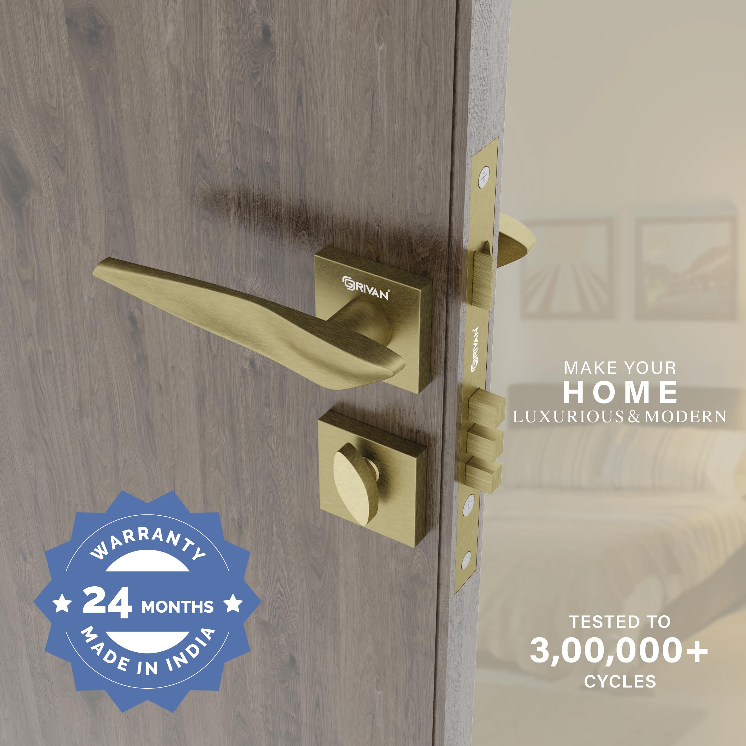 GRIVAN Ultra-Durable Brass Mortise Door Lock Set | Main Door Lock for Home/Office/Bedroom with 2 Years Warrenty (Antique Finish) — Amazon image 2