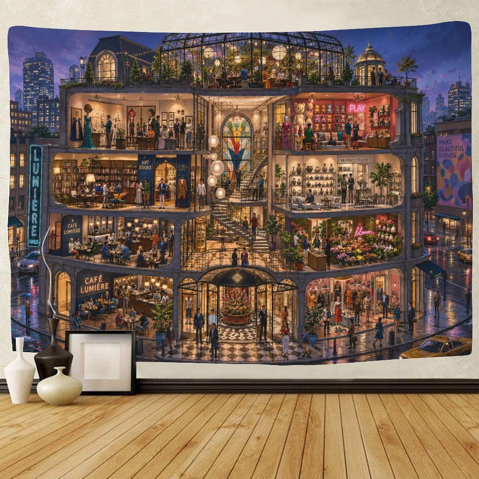 ASDFGHJKLZA Modern Urban Department Store Wall Hanging Decor 3D Print Tapestry Wall Art Decor Tapestries Poster Curtain Bedroom College Dorm 70cmx100cm