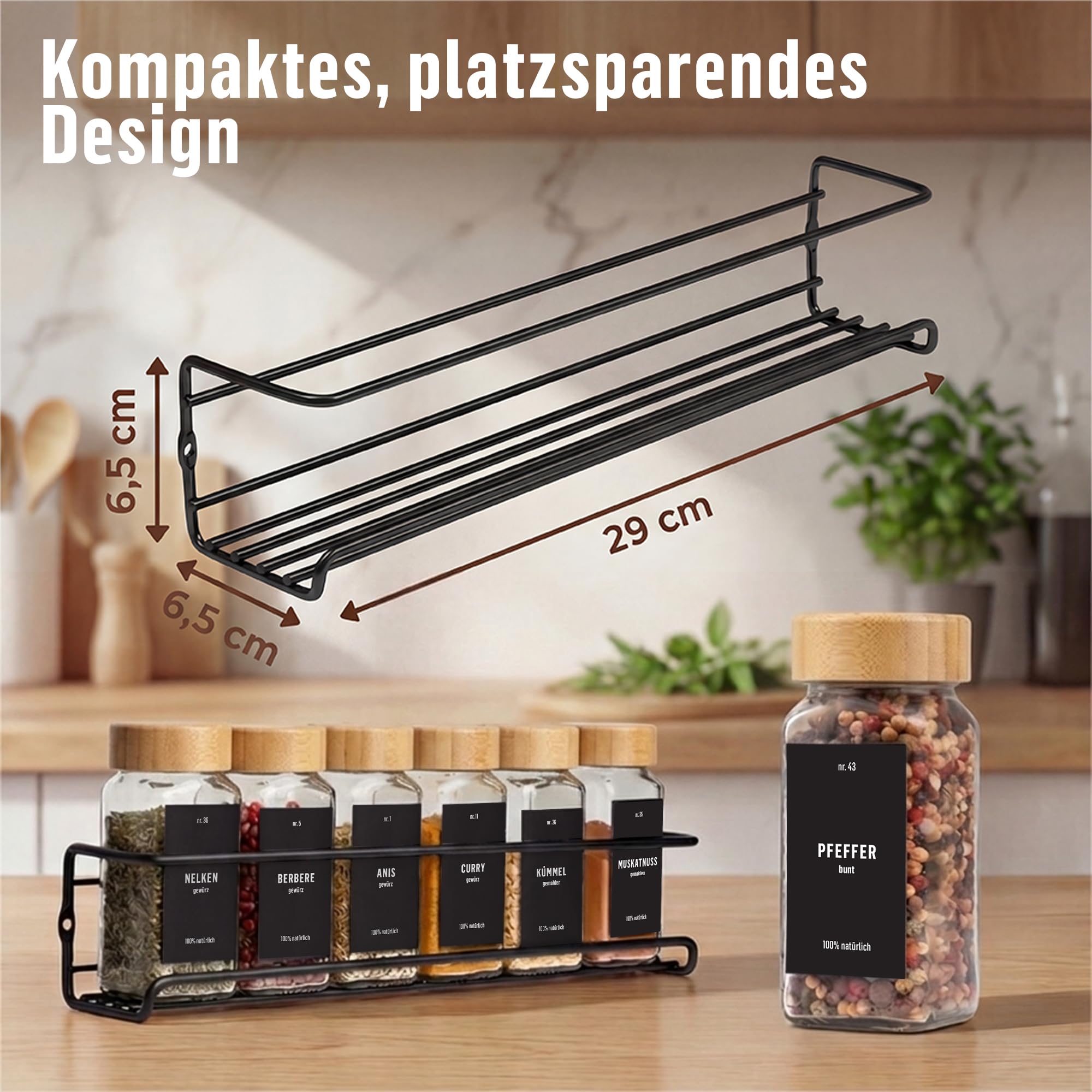 Deco haus® Gewürzregal Wand ohne Bohren [MIT 24 GEWÜRZGLÄSER & ETIKETTEN] - Gewürzregal Hängend 4er Set - Gewürzhalter Wand - Gewürzregale Schranktür zum Kleben - Spice Rack Organizer
