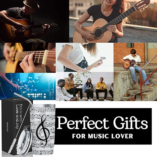 Miniatura 7 de Onebttl Music Lovers Gifts - Vaso aislado de notas musicales negras con popote, tapa, acero inoxidable, 20 onzas, regalo musical para él o ella