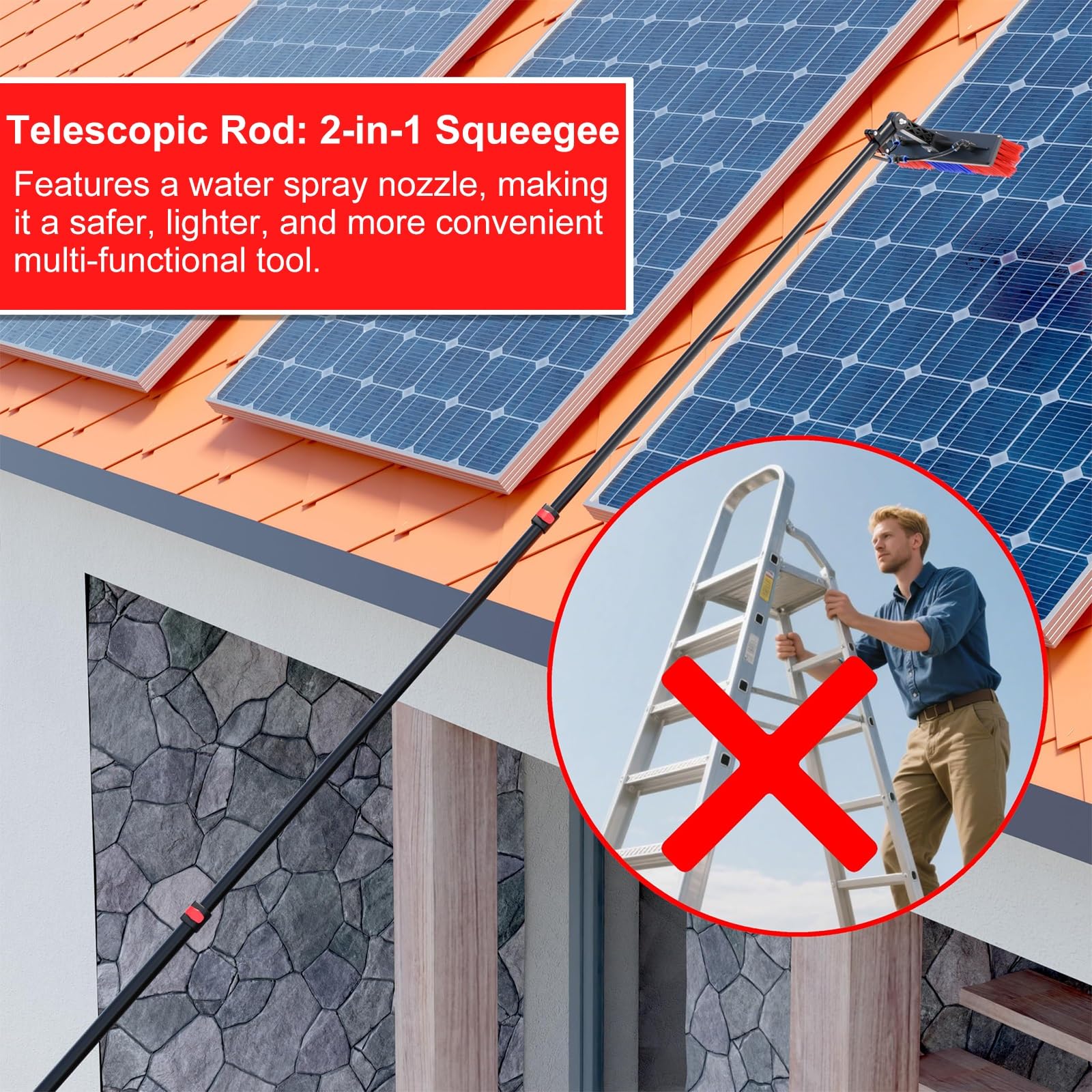 Cepillo/Escoba Limpiador Extensible 3.6-10.8 m con Agua a Presión - Limpiador de Ventanas, Paredes y Coches, Palo Telescopico, Limpia Placas y Paneles Solares, Hidrolimpiadora(12FT/3.6M)