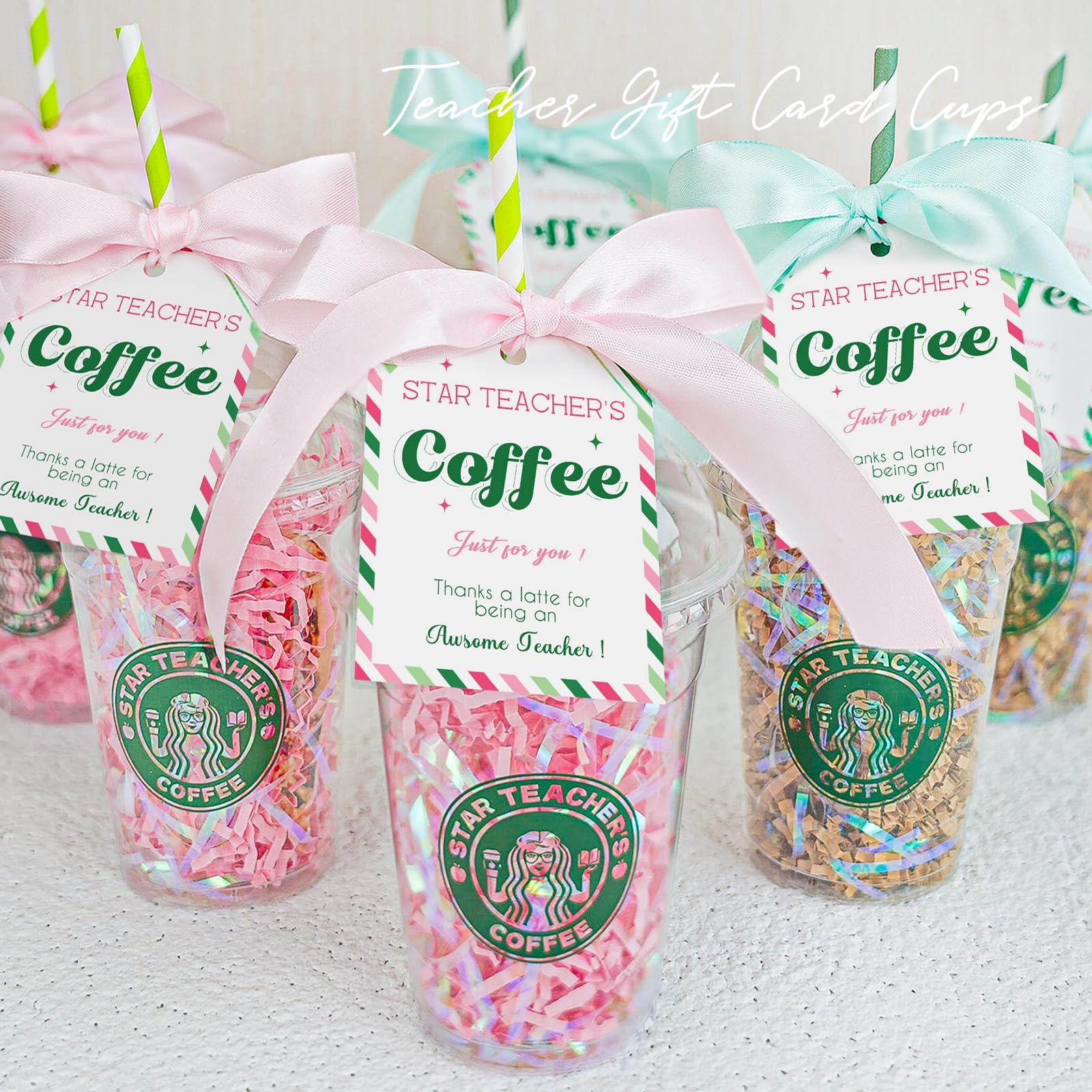 Teacher Gifts - Teacher Appreciation Gifts - 6 Pack Coffee Gift Card Holder with Cards - Teacher Survival Kit Thank You Gifts for Women Men Her Him End of Year Back to School Birthday Christmas