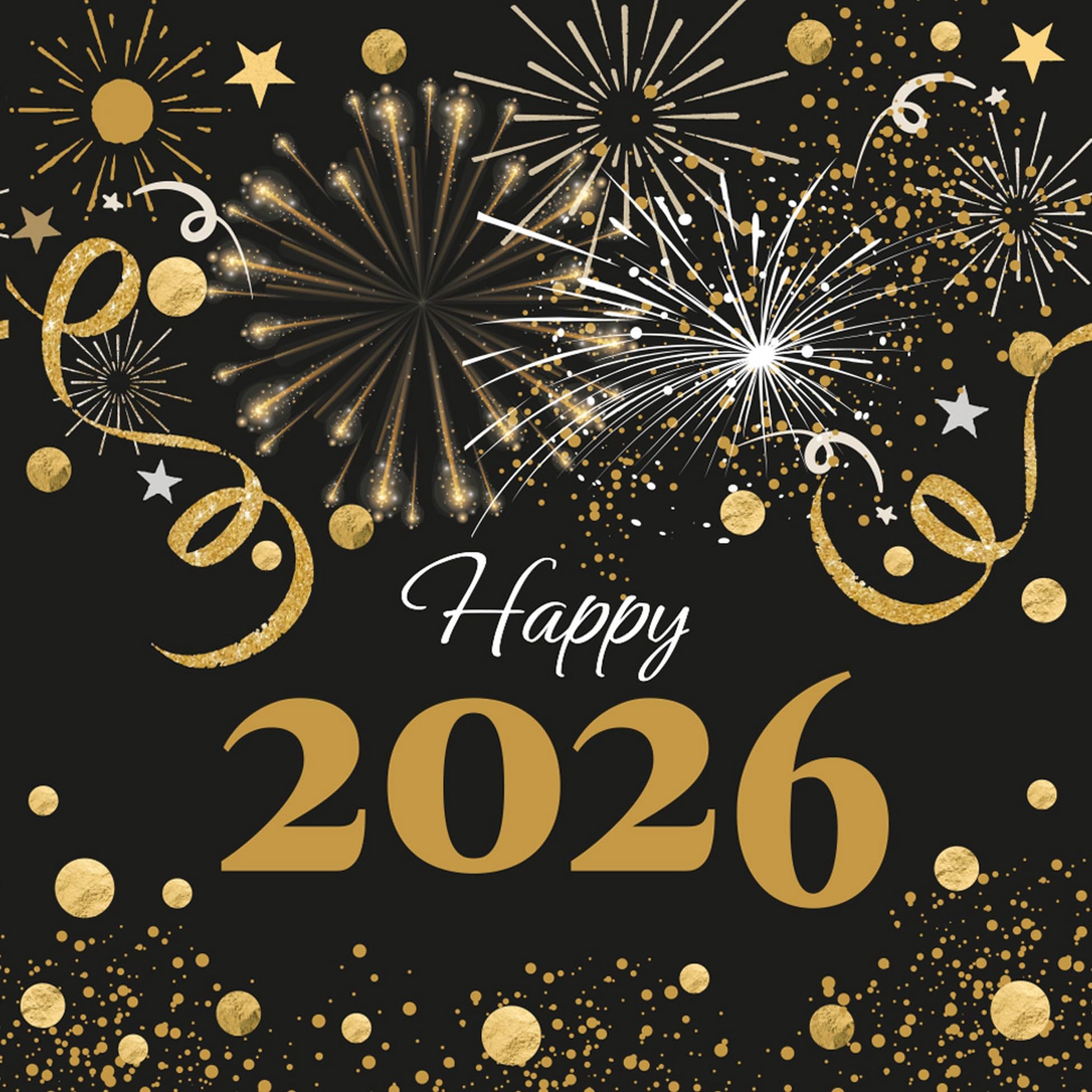 20 Stück Silvester Deko 2026 Happy New Year Servietten Schwarz Gold – Tischdeko Neujahr Party 33x33cm