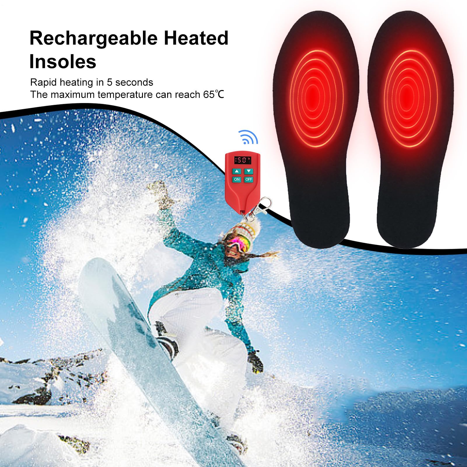 Semelles Chauffantes Rechargeables pour Hommes Respirantes, Lavables, | Inserts Chauffants de Chaussures Respirantes Lavables Ski Moto Randonnée Camping Chasse