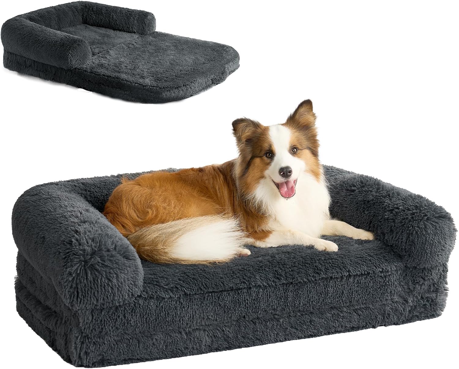 EHEYCIGA Foldable XXL Dog Bed, Faux Fur Fluffy Dog Bed for