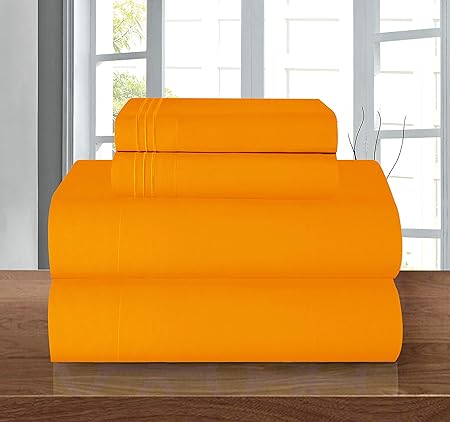 Elegant Comfort Luxury Soft 1500 Premier Hotel Quality 4-Piece Sheet Wrinkle and Fade Resistant Bedding Set, Deep Pocket up to 16inch, Twin/Twin XL, Elite Orange