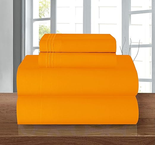 Elegant Comfort Luxury Soft 1500 Premier Hotel Quality 4-Piece Sheet Wrinkle and Fade Resistant Bedding Set, Deep Pocket up to 16inch, Twin/Twin XL, Elite Orange