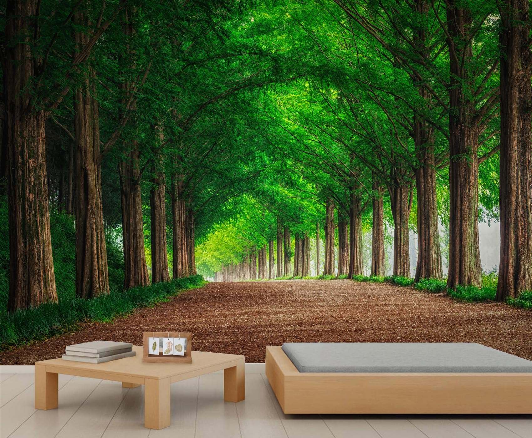 Nature Forest Tree Mural Tropical Rainforest Green Forest Wall Murals Park Trail Scenery Wallpaper Large Natural Landscape Wallpaper for Bedroom Dining Room 157.5