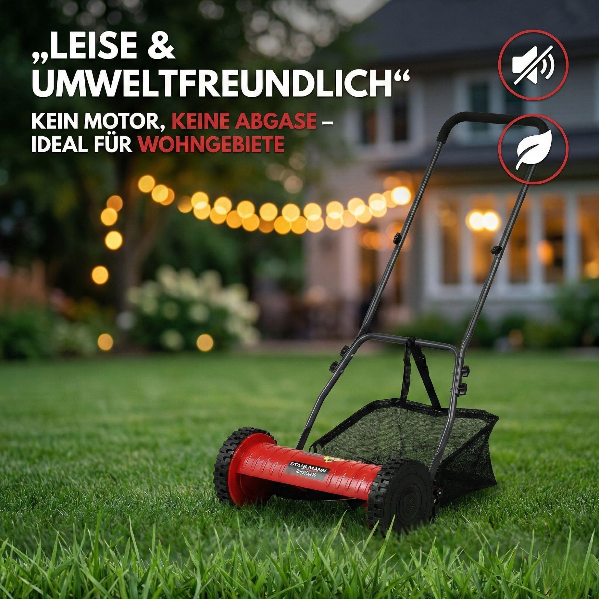 STAHLMANN Spindelmäher RoyalCut – Rasenmäher mit 40 cm Schnittbreite, 32 Liter Fangkorb, 4-stufige Schnitthöheneinstellung – Handrasenmäher manuell - leise und umweltfreundlich