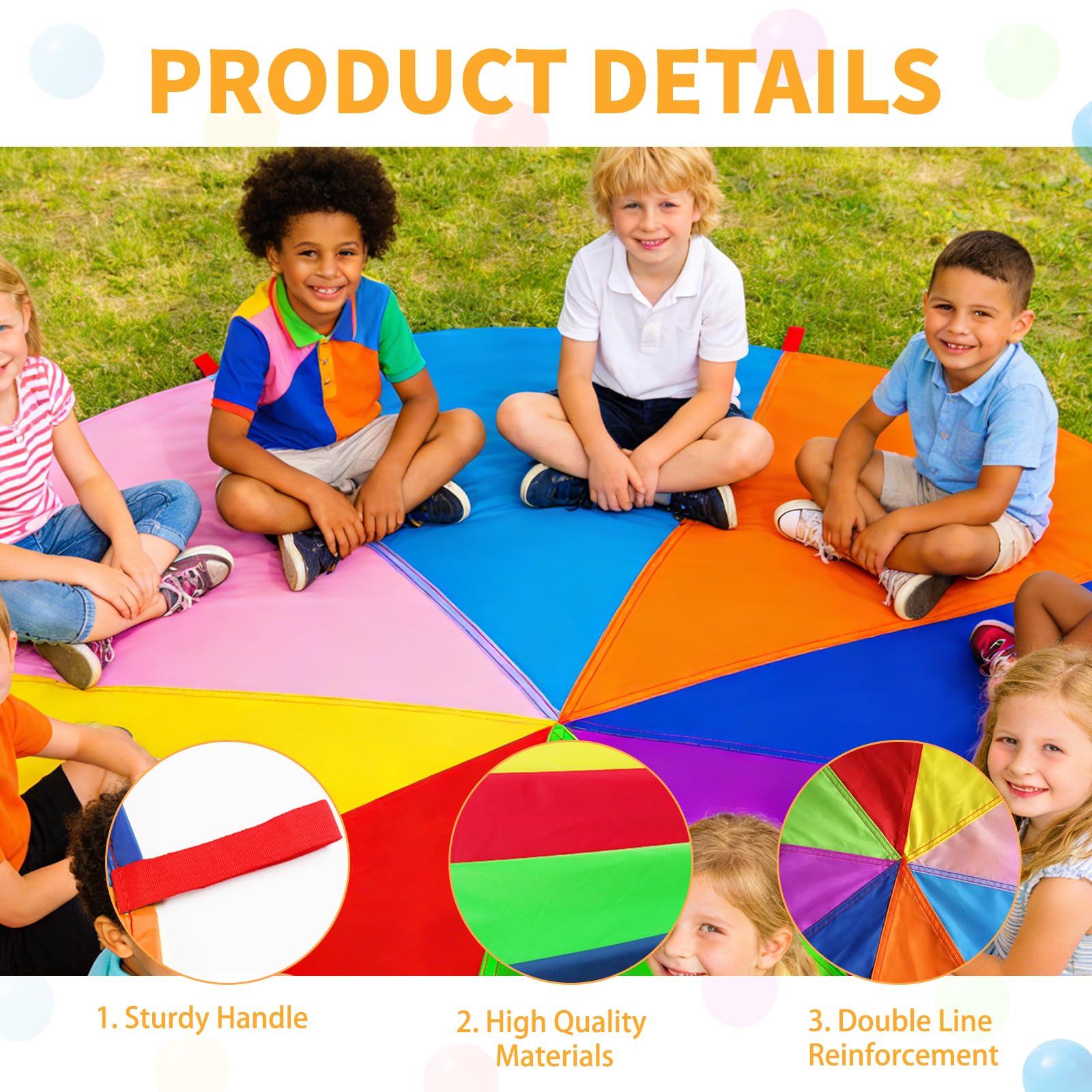 Paracadute Bambini,3,6 m Paracadute Ludico Arcobaleno con 8 Maniglie e 10 Palle,Giochi All'aperto Lezioni Di Sport E Feste Di Compleanno Per Bambini