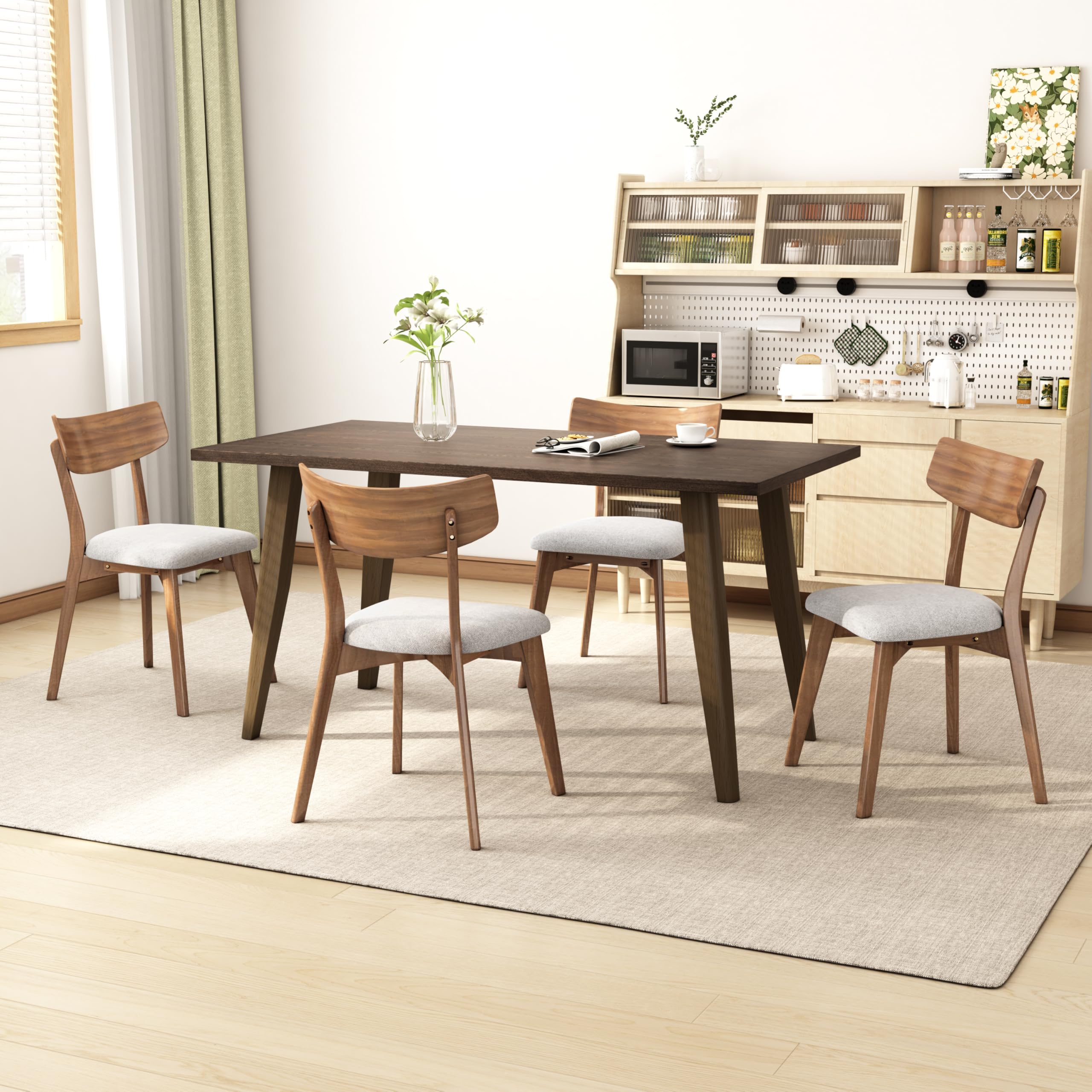 FINTHOMING Dining Chairs Set of 4, Mid Century Modern Dining Chairs with Curved Backrest and Wood Legs, Walnut Finished Frame Upholstered Dining Room