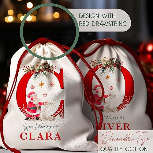 Miniatura 7 de Saco de Santa de Navidad inicial personalizado, bolsa de regalo de Navidad personalizada, bolsa de cordón con monograma