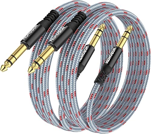 HOSONGIN Paquete de 2 cables TRS para instrumentos de 14 de pulgada, cable de audio estéreo TRS recto a recto de 0.250 in para guitarra eléctrica,
