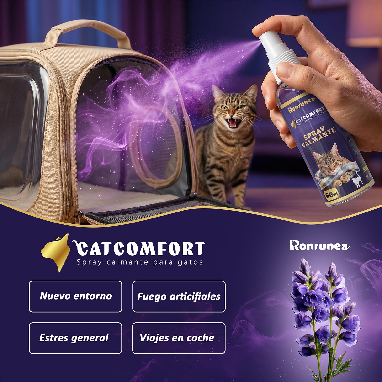 Kit Doble de Spray de Feromonas Calmantes para Gatos (80ml) | Incluye un Bote de 60ml + un Bote de 20ml Extra | Mejora Comportamiento y Reduce Marcaje con Orina | Viajes en Transportin. — view 7