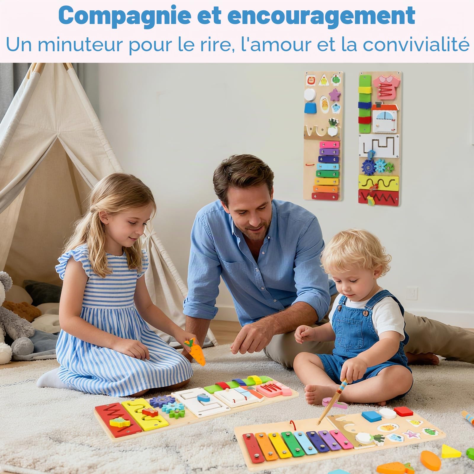 LZDMY Busy Board Montessori Âge 1 2 3 Ans, 2 en 1 Planche Activité Montessori, Tableau Activité Jeux Educatif, Jouet d'Éveil en Bois Sensoriel Parcours pour Bébé, Idéal Cadeau pour Garçons Filles