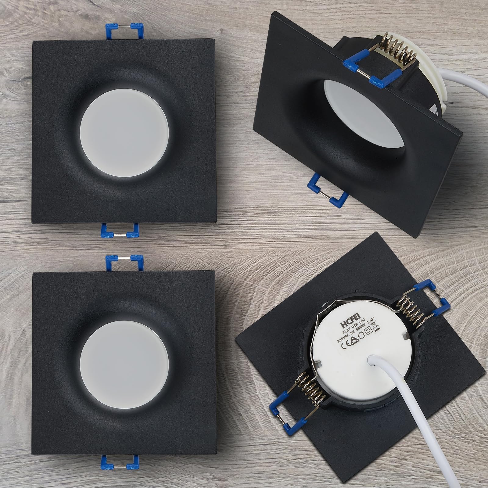 HCFEI LED Einbaustrahler Set eckig - schwarz 5 Watt dimmbar 230V flach blendfrei – Einbauleuchte Ø 68mm Bohrloch – Einbau-Spot Decken-Strahler Deckeneinbaustrahler (6er set - Warmweiß)