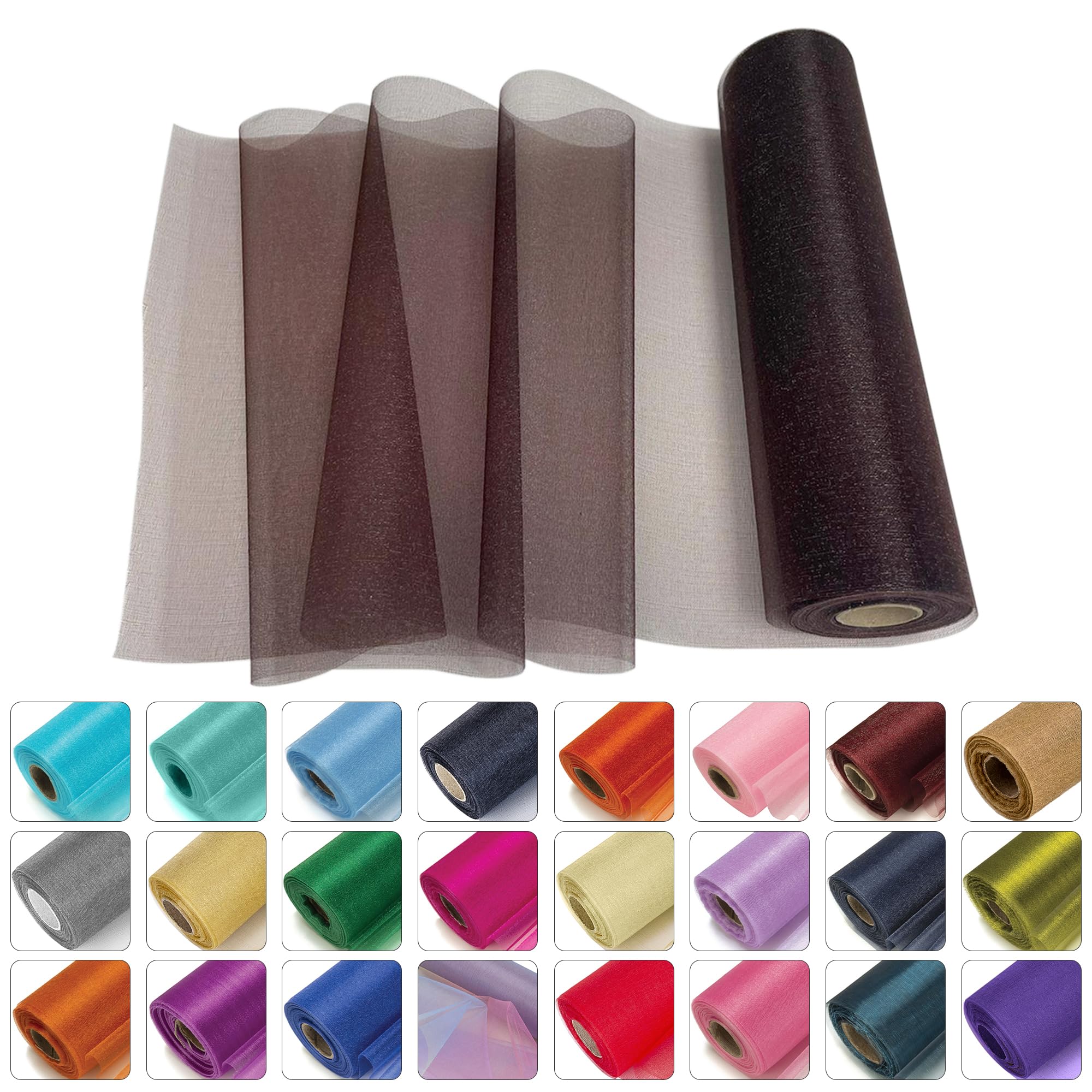 WedDecor 25m x 29cm Snow Sheer Dark Brown Organza Roll Sash Glitter Fabric for Table Runner Sashes Wedding & Christmas Decoration, Chair Cover Bows, Party Favours, Ribbon Crafting Supplies, 2pcs — image 1