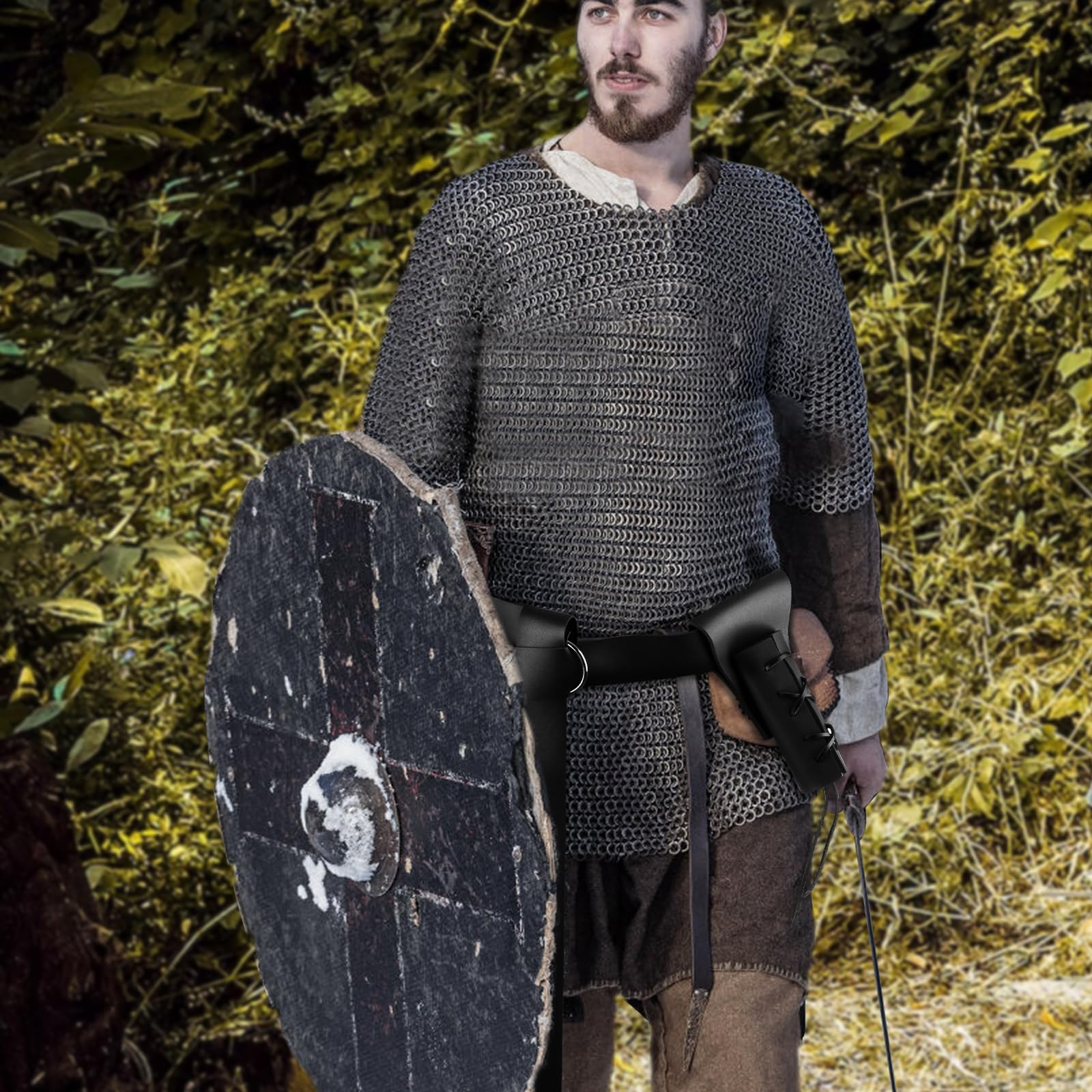 PEUTIER Cintura di Spada Medievale in Pelle con Custodia di Rana Regolabile per Cavaliere Guerriero Pirata Cosplay (nero)