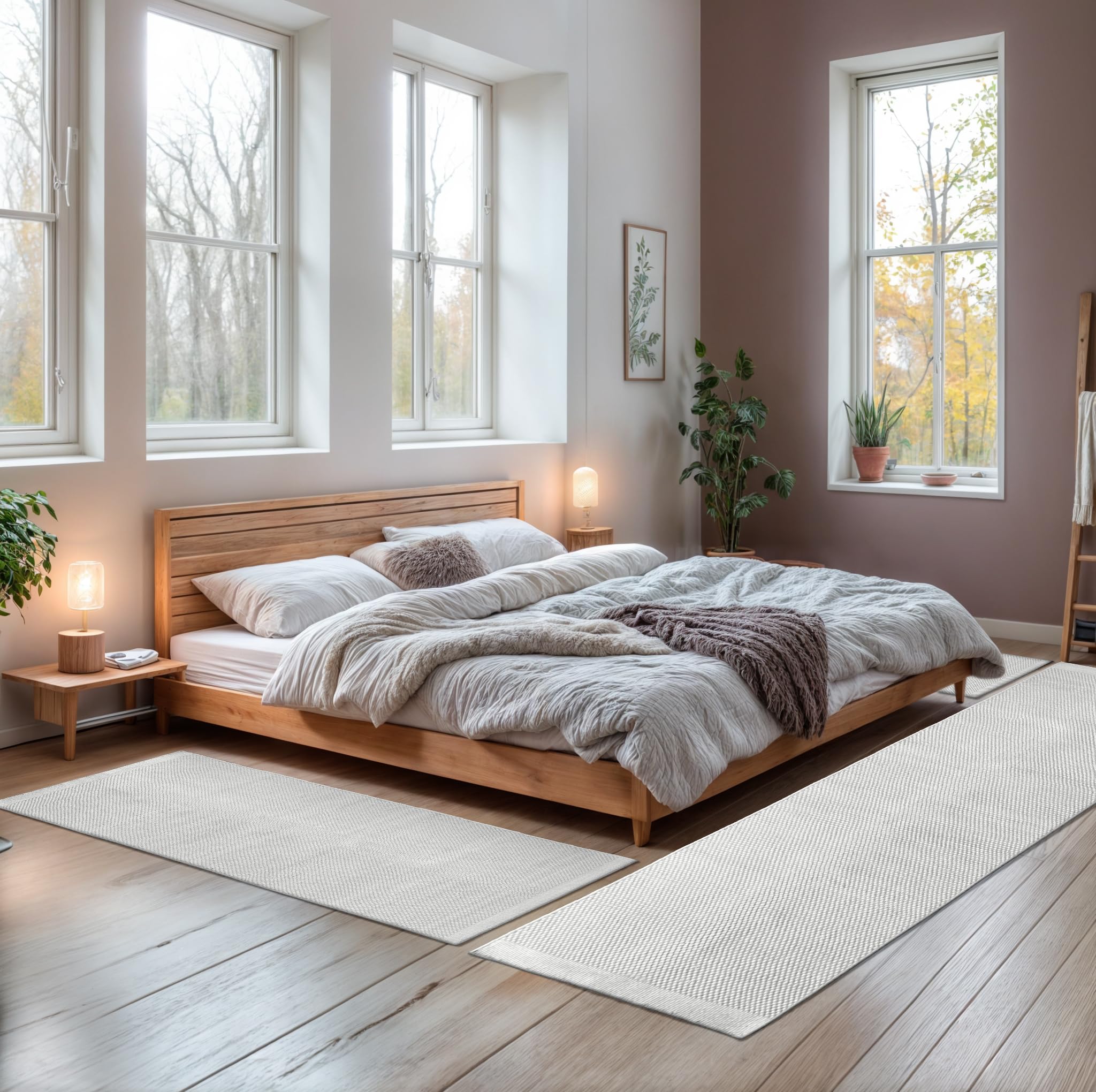 MY-RUG Bettumrandung Wolle Schlafzimmer 3teilig Teppich - 2mal 140x70 und 1mal 200x80cm