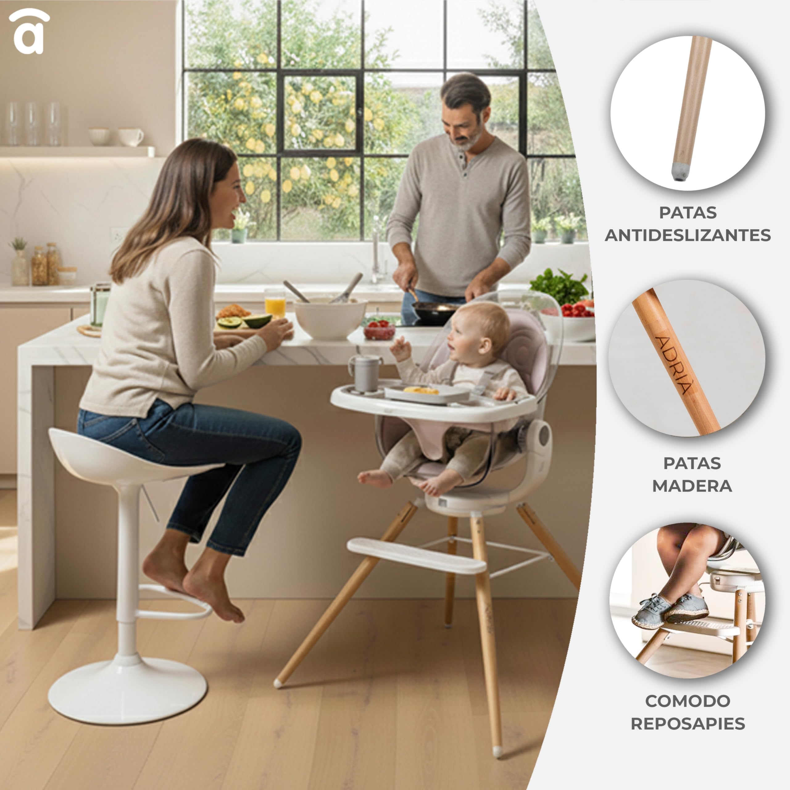 Asalvo Trona Evolutiva Bebe ADRIÀ Hasta 36 Meses. Trona Bebe con Asiento Elevador. Trona Evolutiva con asiento ergonómico. Silla Bebe Comedor Asiento Giratorio 360º. Trona Bandeja Extraíble. Beige