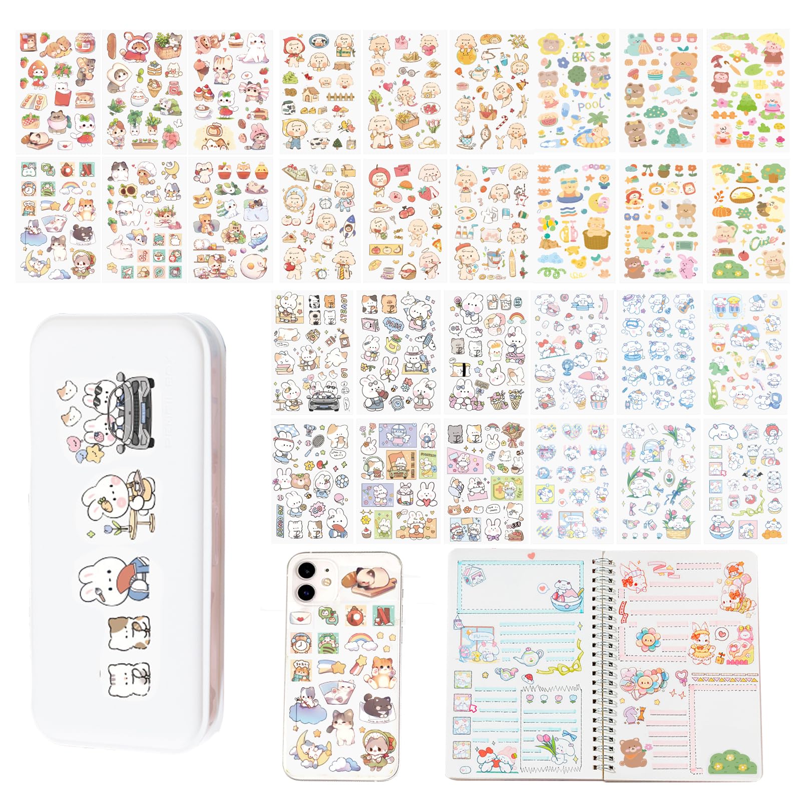 6 Blätter Kawaii Tagebuch-Sticker – Süße Aufkleber Für DIY, Journaling & Deko