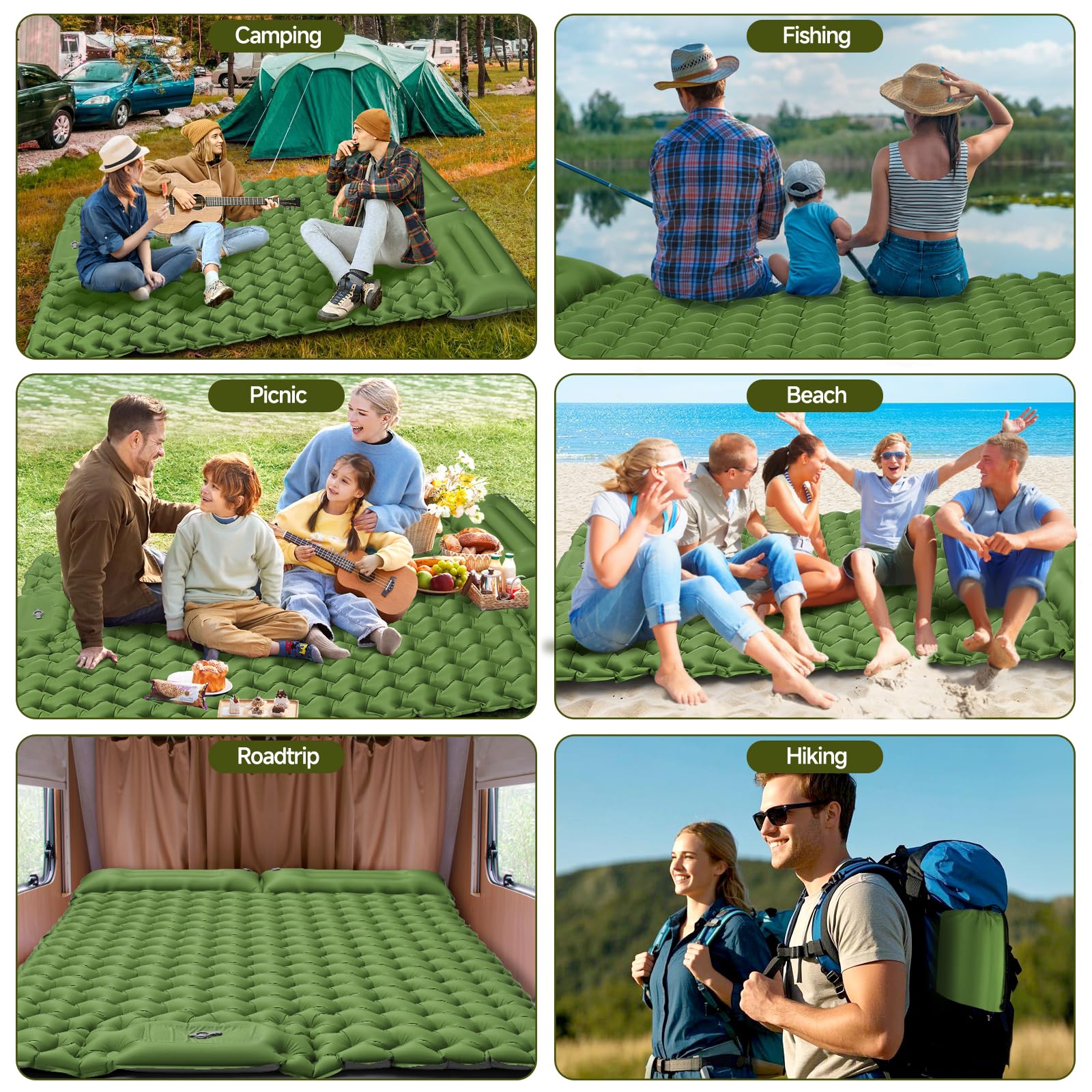 Materassino da campeggio autogonfiante 2 persone 200x130CM ultraleggero Materasso doppio impermeabile per esterni, escursioni, tenda, spiaggia
