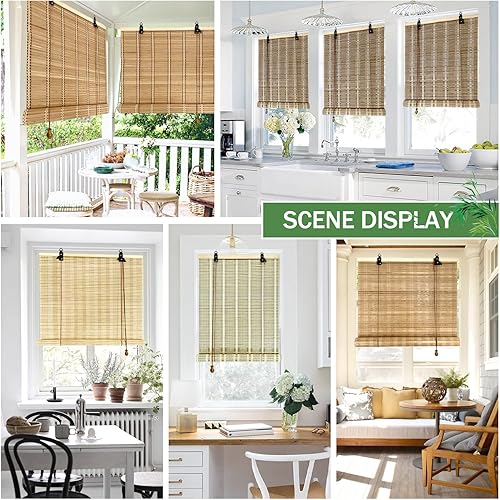 Miniatura 6 de PHUSTJKL Persiana enrollable de bambú natural con accesorios, filtro de luz, tejido a mano, transpirable, para oficina y hogar, cortina de