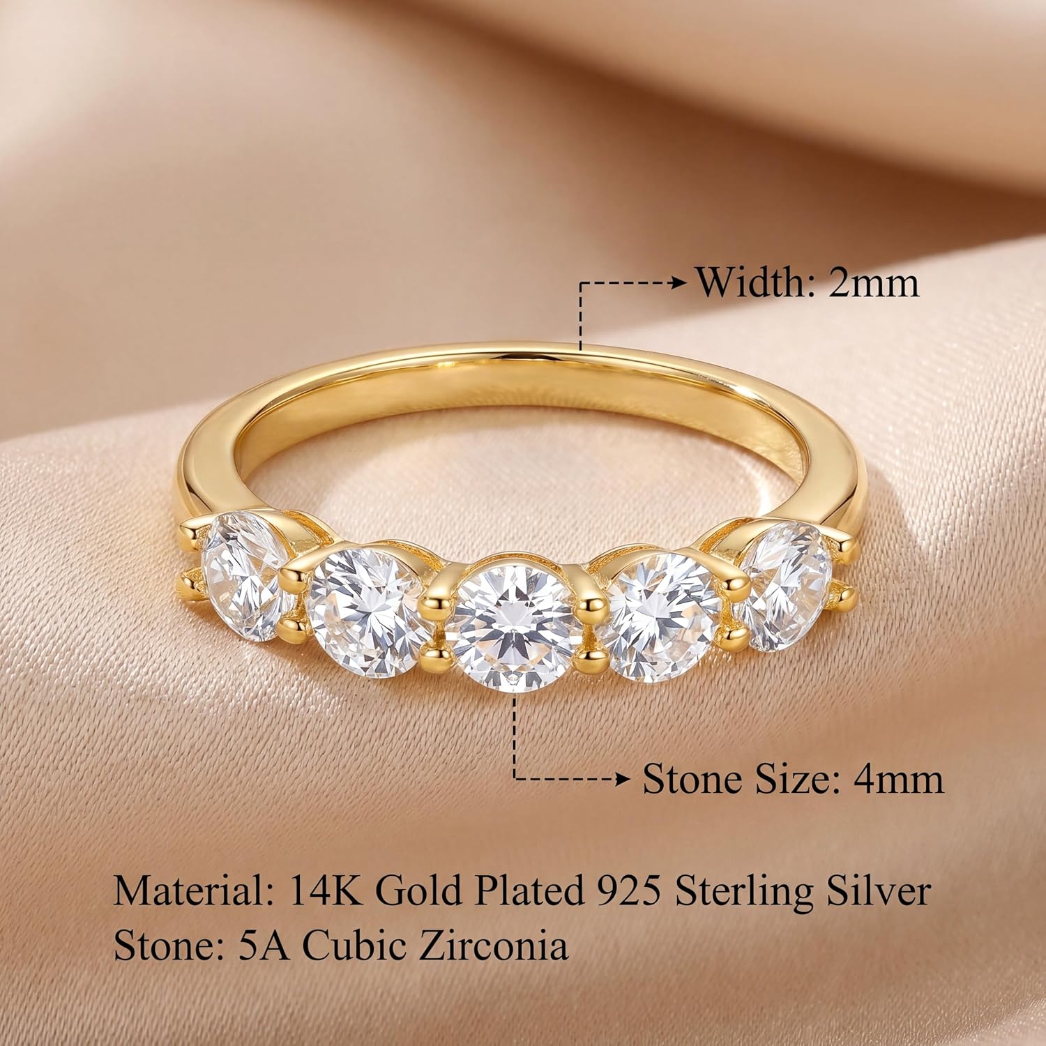 5 Stone Eternal Band Ring 925 Sterling Silver Cubic Zirconia Jewelry Gift