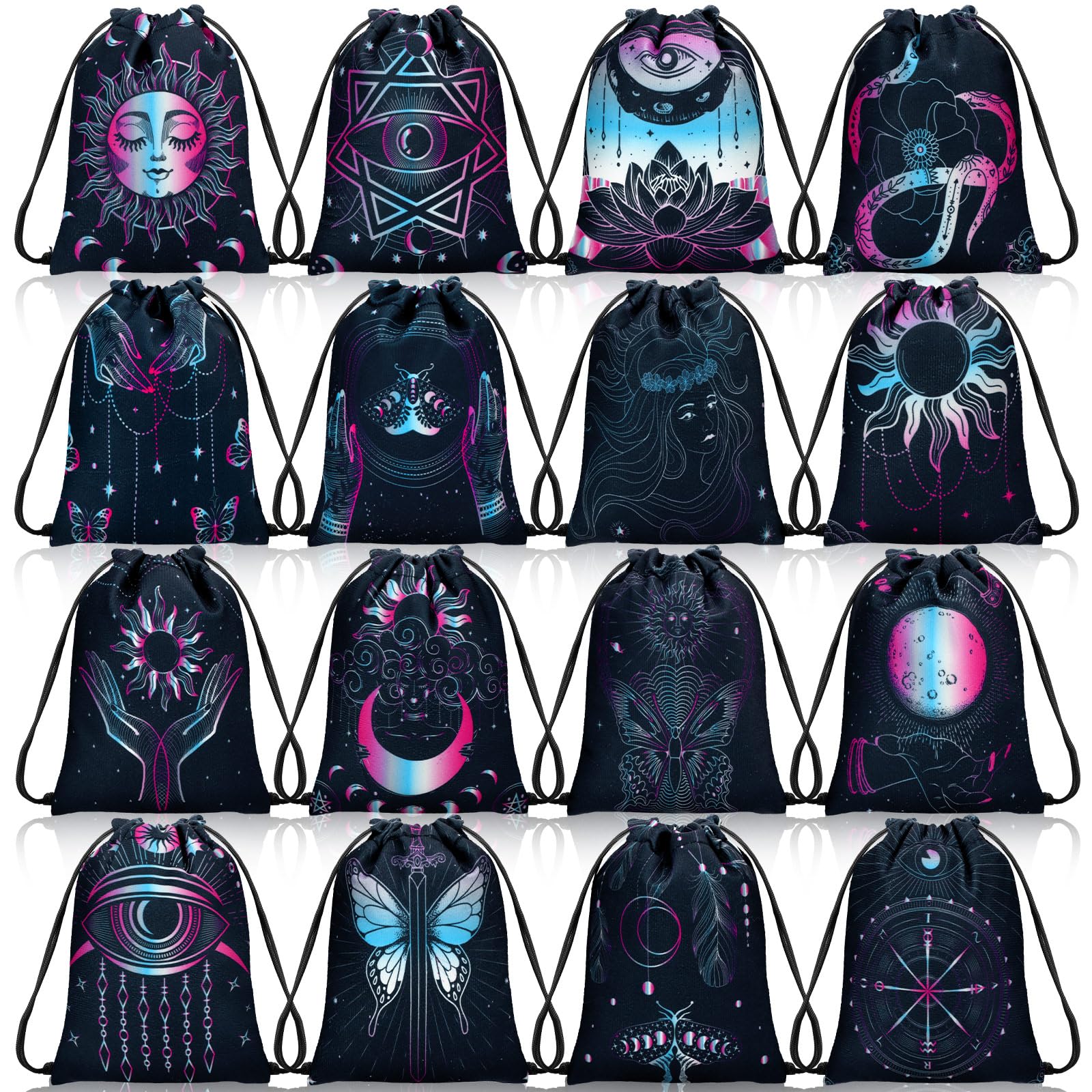 Paterr 16 Pcs Velvet Tarot Card Storage Pouch - Vintage Rune and Dice Bag With Drawstrings - Jewelry Pouch for Tarot Enthusiasts, 7.1 x 5.9 Inch (Cute