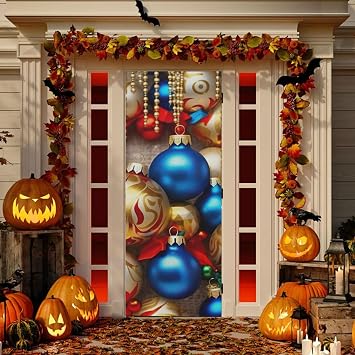 Christmas Ball Door Cover Washable High Elastic Fabric Front Door Cover for Festive Party Home Decor,35x79Inch
