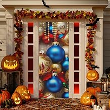 Christmas Ball Door Cover Washable High Elastic Fabric Front Door Cover for Festive Party Home Decor,32x79Inch