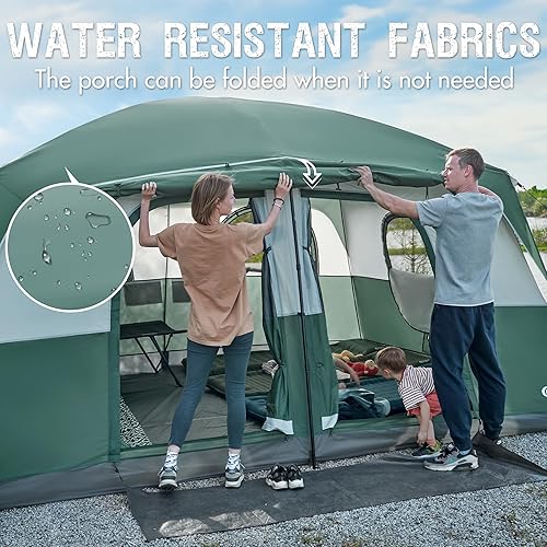 Miniatura 8 de PORTAL Tienda de campaña familiar para 6  8  10 personas con porche, tienda de campaña familiar grande con altura alta, buena ventilación, tienda de