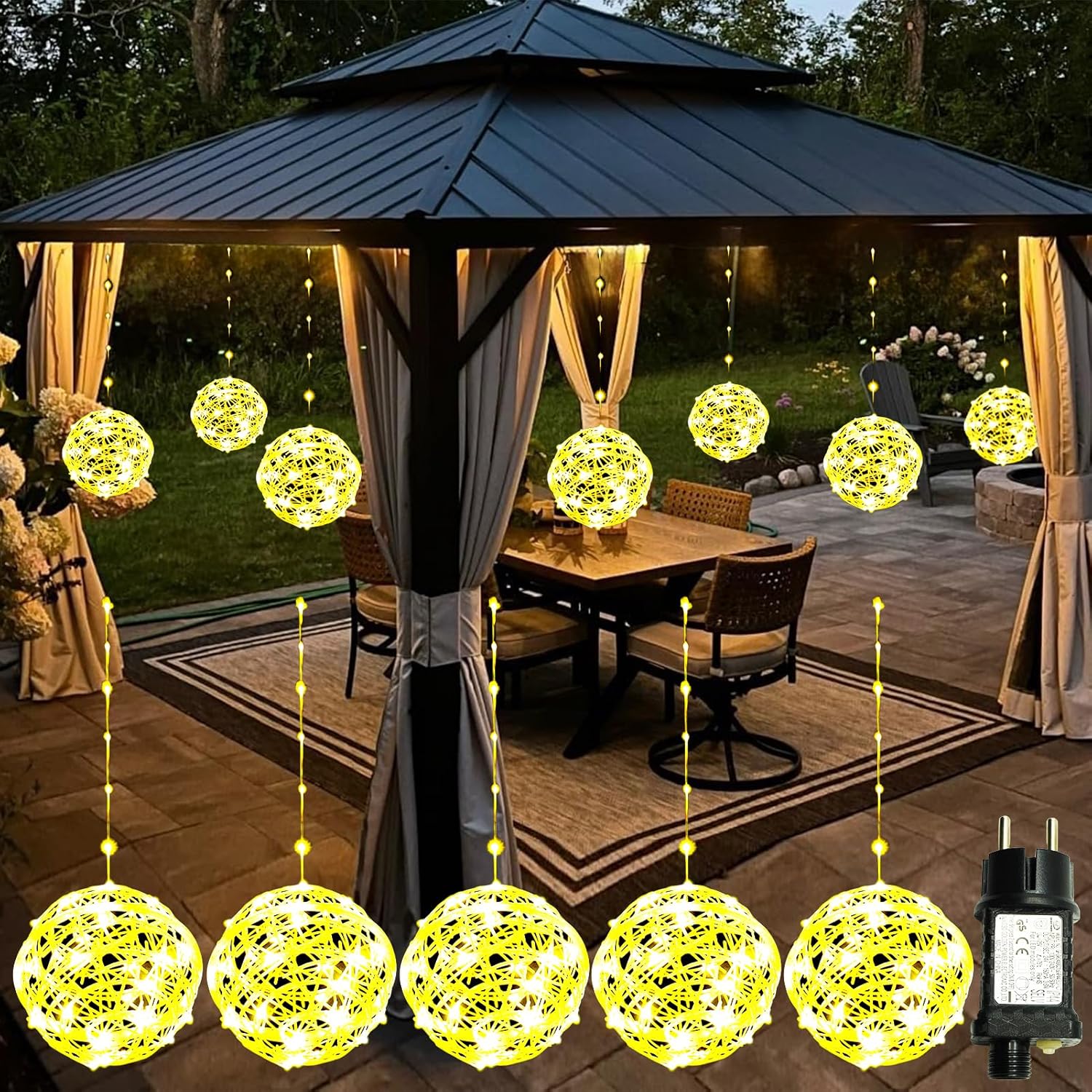 5 Pack 200Led Christmas Ball Lights for Tree Outdoor, 8 Modes 7.87in Globe String Lights Waterproof, Sphere Fairy Lights Outside for Window House Garden Yard Porch Indoor Decorations, Warm White 7.87in - 5pc - plug in