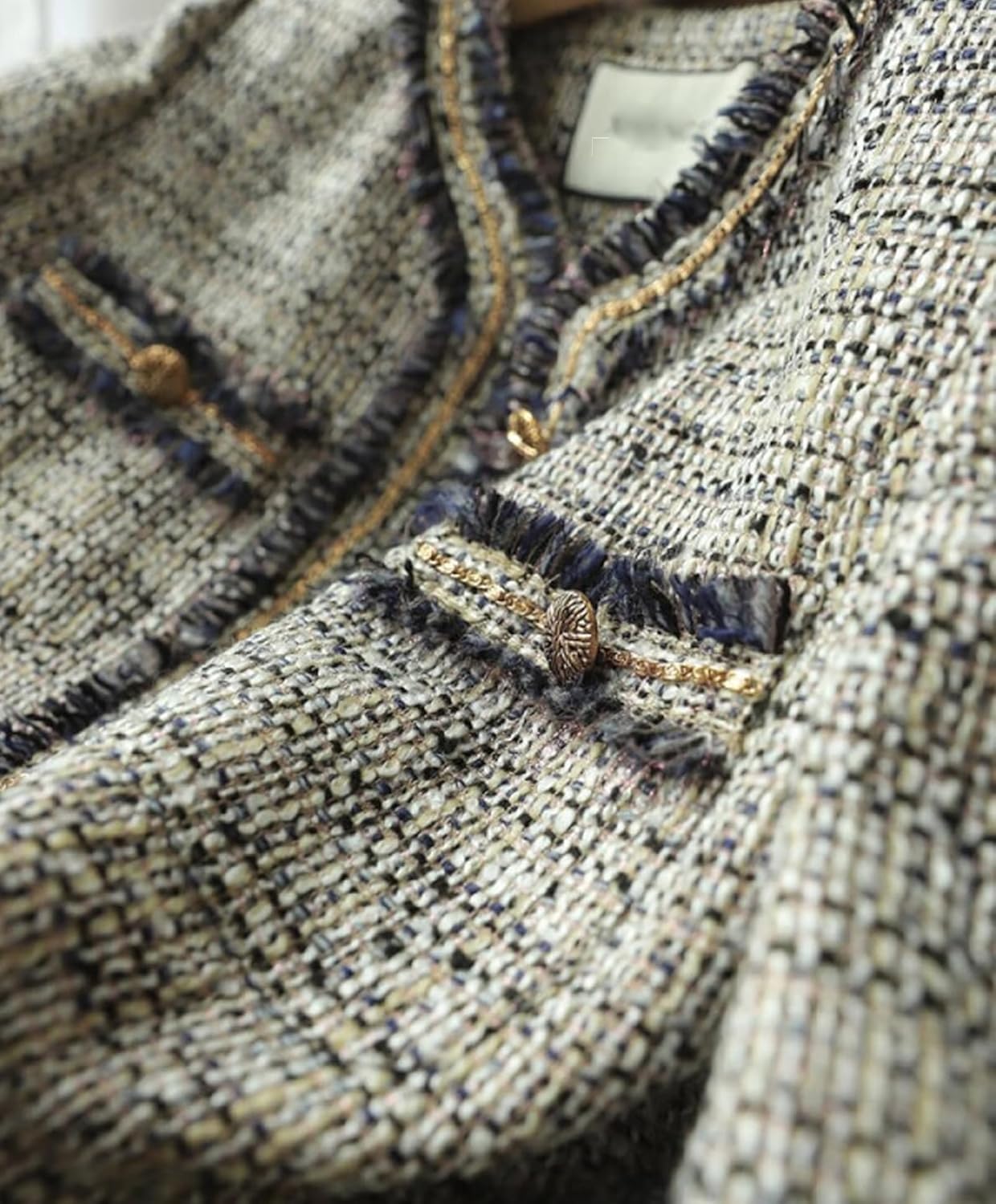 Women's Fashion Tweed Jackets Button Down Cropped Short Cardigan Open Front Long Sleeve Casual Outerwear Sweaters - Image 2