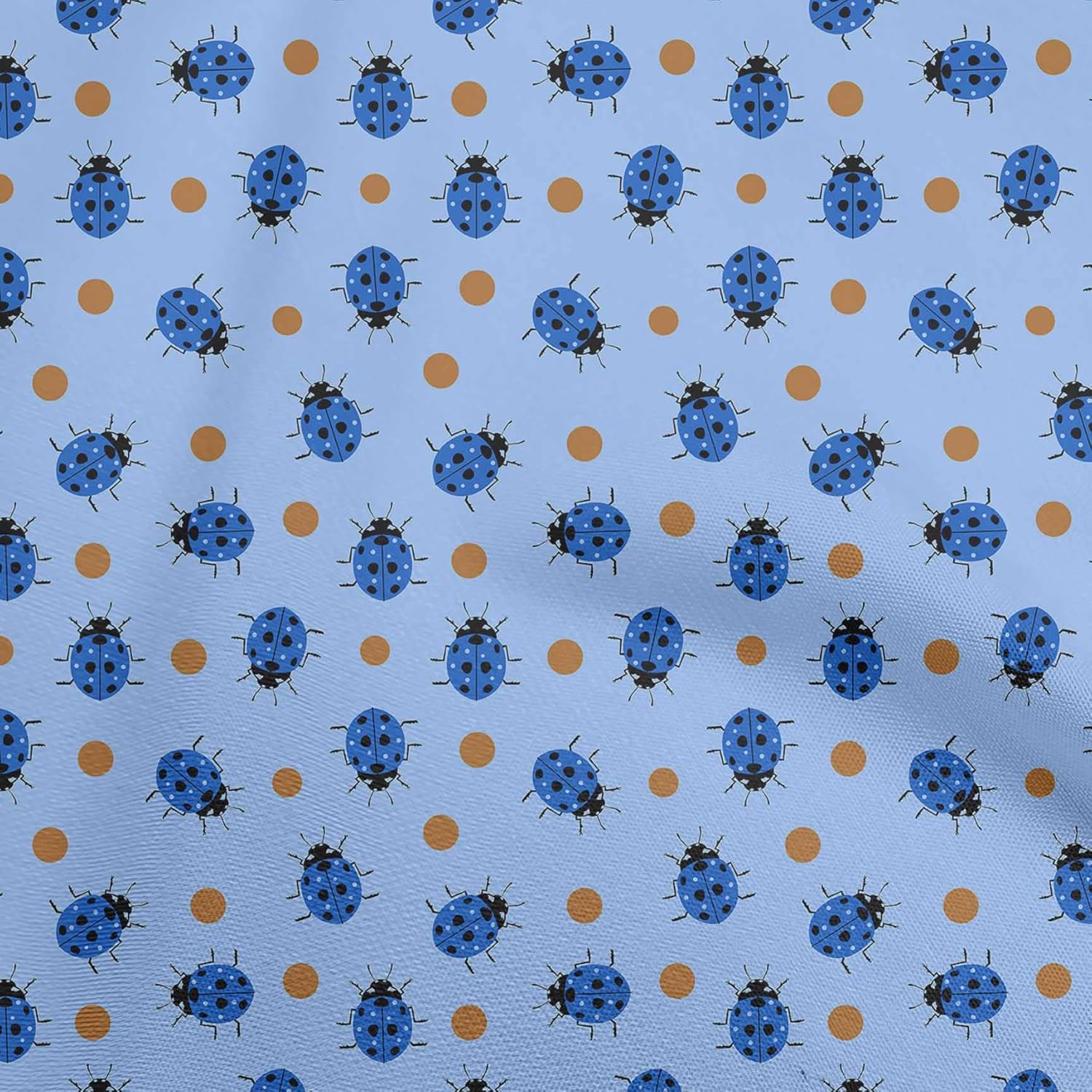 oneOone Cotton Jersey Medium Blue Fabric Bird Ladybird Quilting Supplies Print Sewing Fabric by The Yard 58 Inch Wide-30