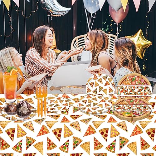 Miniatura 5 de Suministros para fiestas de pizza, juego de vajilla de fiesta de pizza, incluye mantel de pizza, papel, platos, servilletas, tenedores para