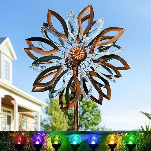 Miniatura 8 de LimeHill Molinillos de viento para exteriores – Molinillos de viento grandes de metal para patio y jardín, esculturas de viento cinéticas