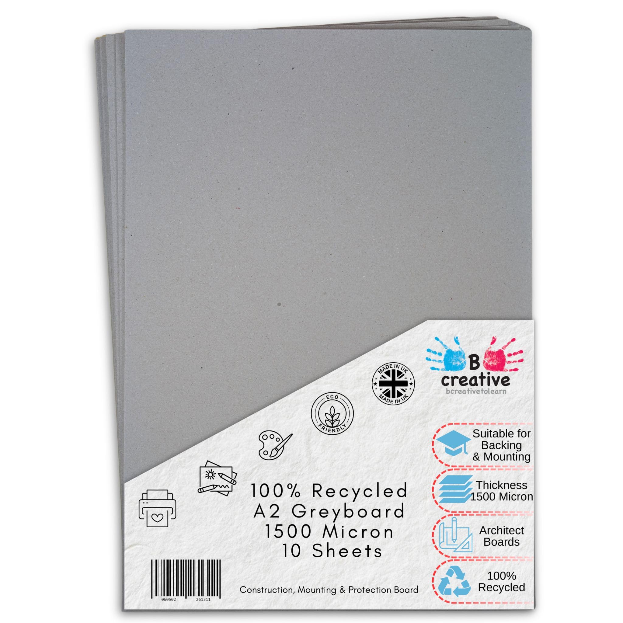 BCreativetolearn Tablero gris A2 de 42 x 59,4 cm, 1500 micras (1,5 mm), 10 hojas, tablero de montaje reciclado extragrueso para respaldo, modelismo y presentación