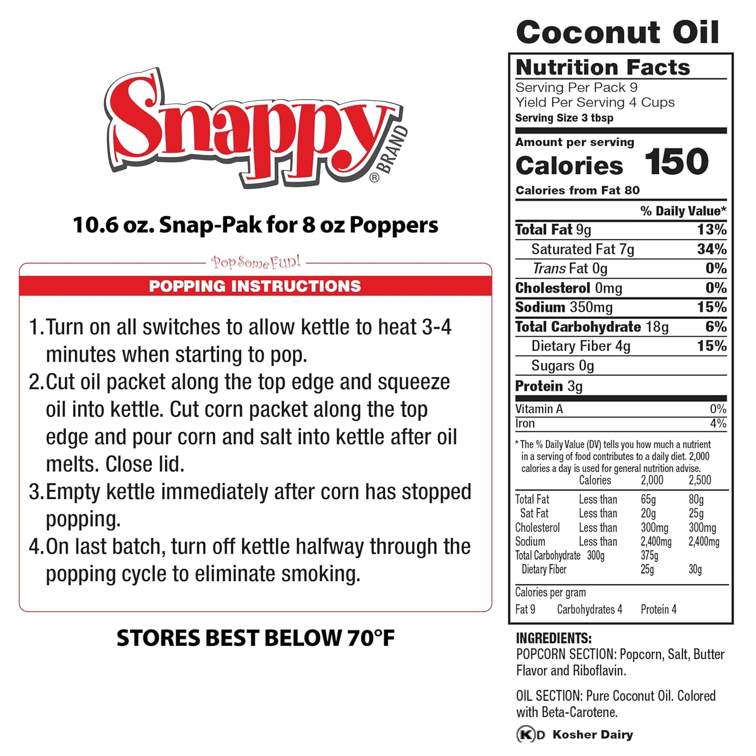 Snappy Snap-Paks All in One Popcorn Portion Packets for 8 oz Popping Machine, Kernels, Oil, and Salt, 24 Count